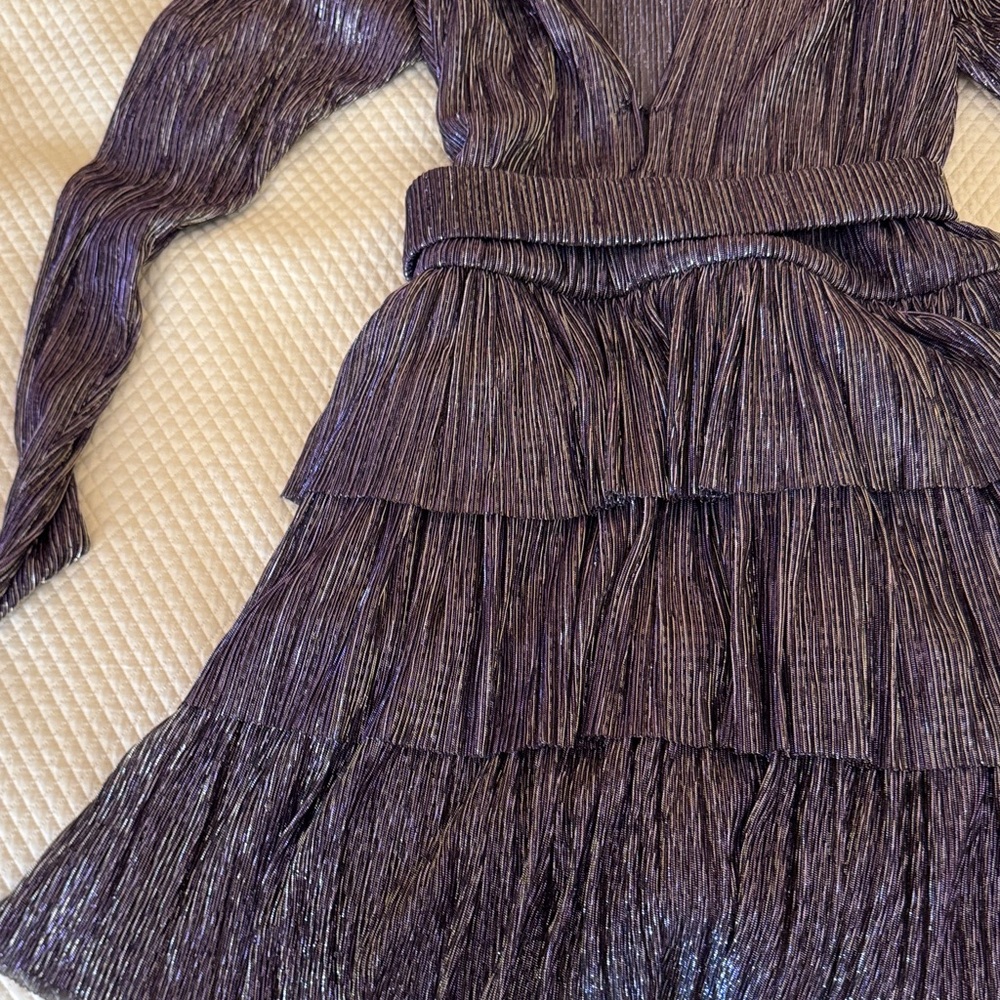 Sabina Musayev Shimmering Purple Long Sleeve Dress
